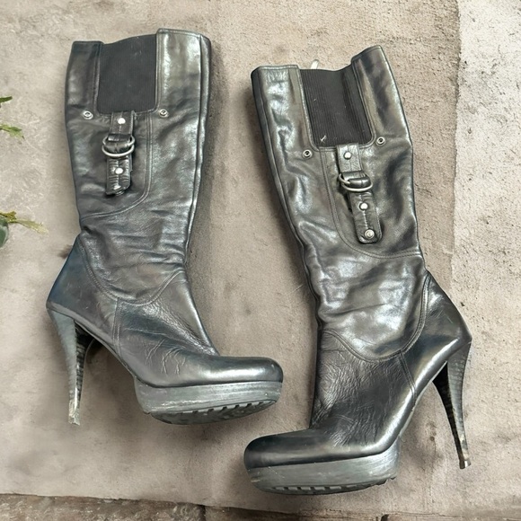 Guess Leather Biker Knee High Side Buckle Boots Punk Goth Glam 8.5 - Picture 1 of 8